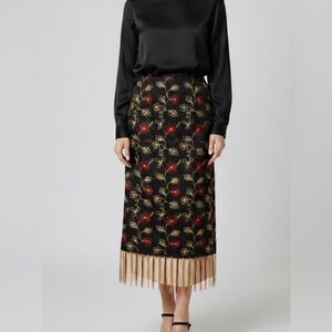Silkland 100% pure silk maxi skirt Size 16 Black, red and gold, retro, holiday